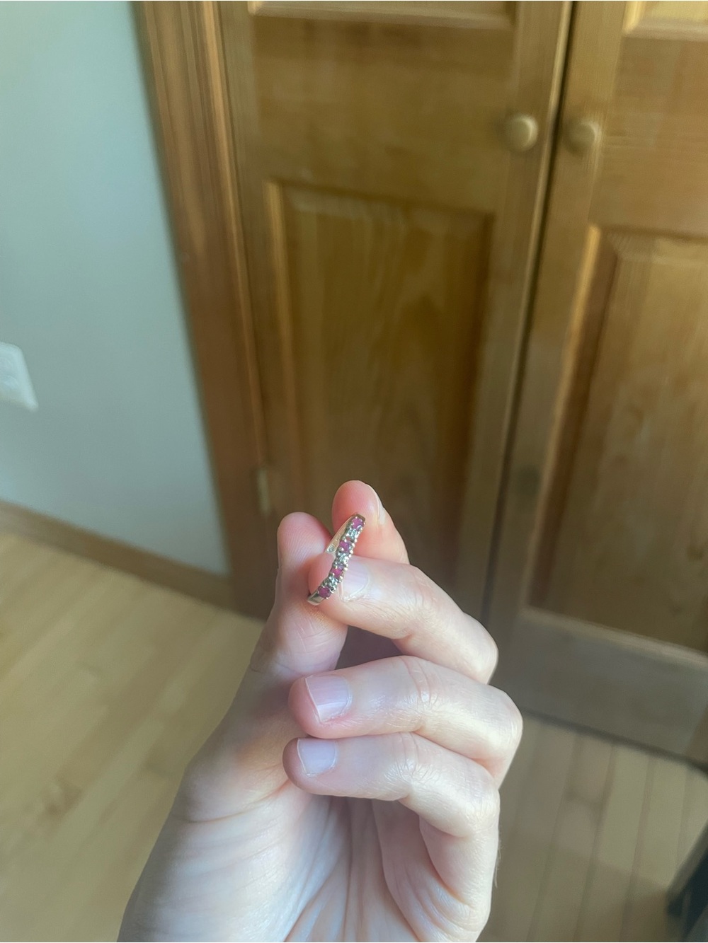 10K Yellow Gold, Diamond and Ruby Stacking Ring - Picture 3 of 6
